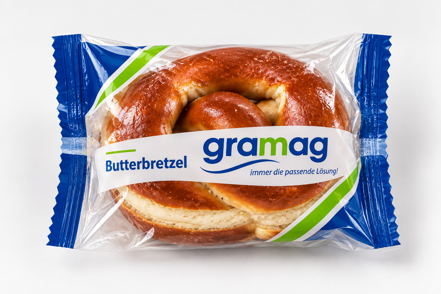 Einzeln im Flowpack verpackte Butterbrezel